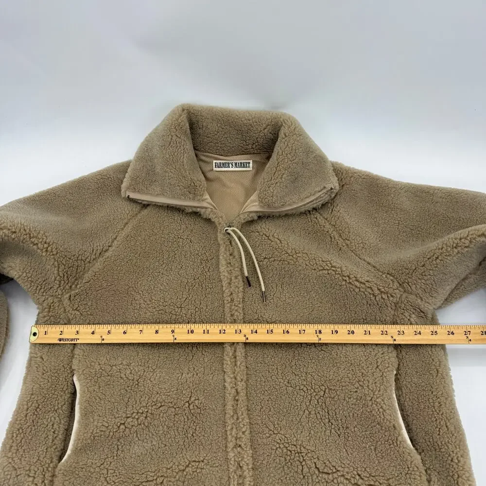 FARMER'S MARKET Mens Fleece Full Zip Jacket Size M Oversized Boxy Cotton Linen